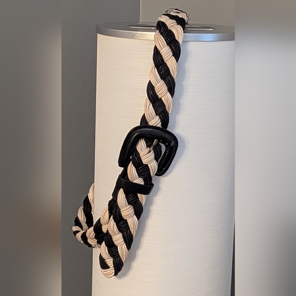 Women's Black & Cream Braided Fabric Belt That Fits Many Sizes - Picture 10 of 13